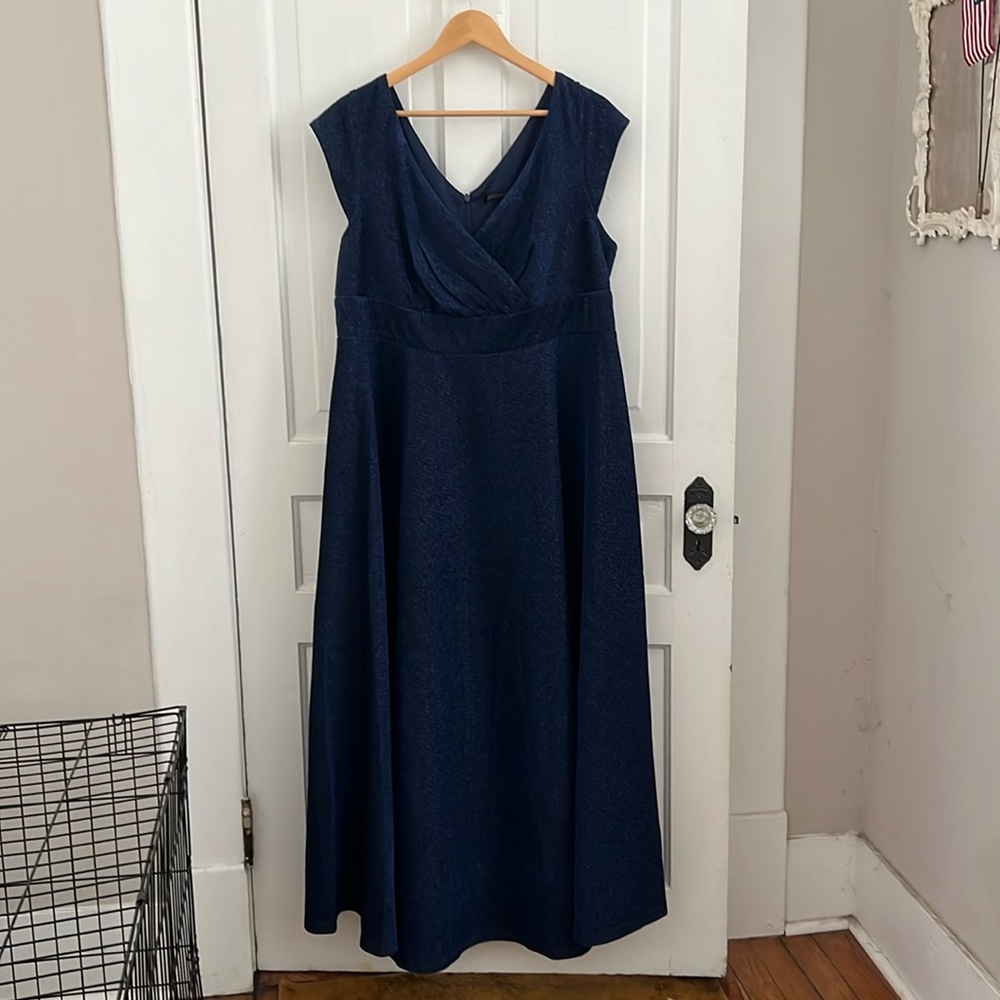 Every pretty navy blue metallic maxi wedding guest dress